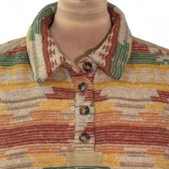 EASEL Print Fleece Raw Edge 4-Button Oversized Pullover, NWT! Size LARGE - Picture 3 of 8